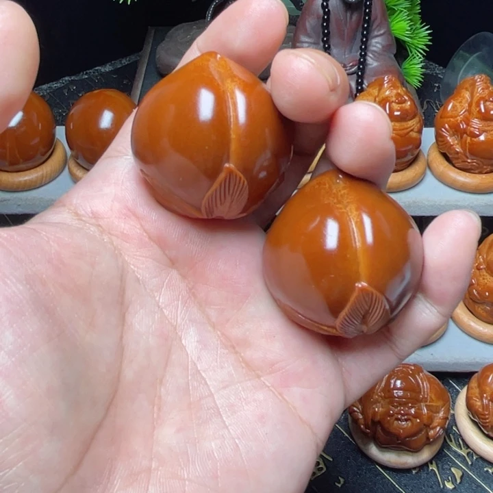 把件橄榄核寿桃手球3.5