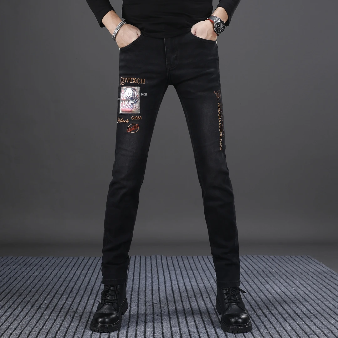 潮牌牛仔裤男款修身小脚弹力爆款2025新款秋季休闲百搭男士牛仔裤