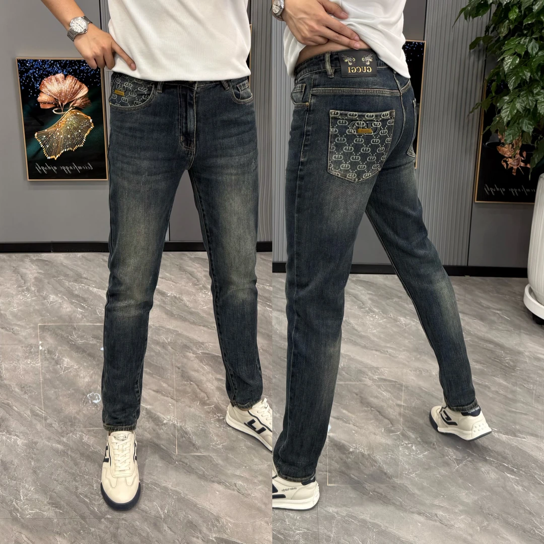 牛仔裤男弹力舒适百搭个性印花男士长裤休闲潮流显瘦时尚小脚裤男