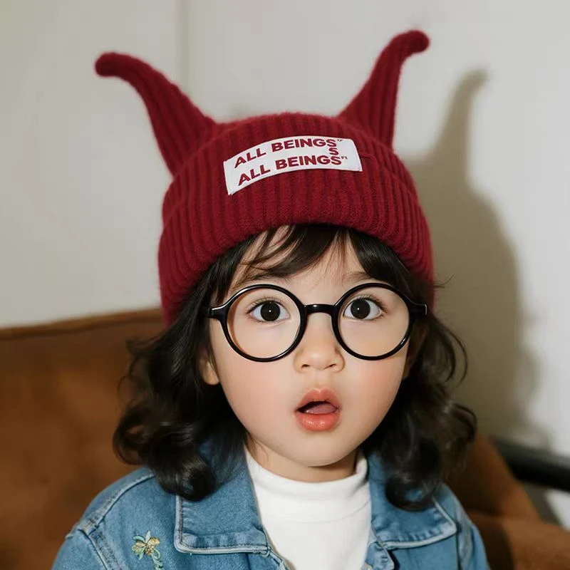 儿童帽子毛线帽秋冬季宝宝针织帽保暖帽可爱触角男童女童套头帽