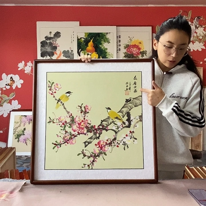 国画手写手绘国画作品带框包邮62✖️62
