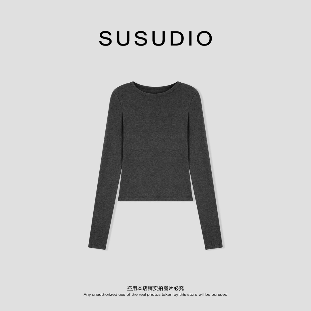 SUSUDIO 早秋极简显瘦纯色亲肤透气长袖T恤 A1018