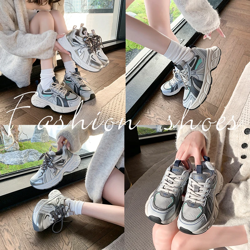 老爹鞋女款2025新款春秋季爆款透气网面鞋厚底增高软底运动休闲鞋