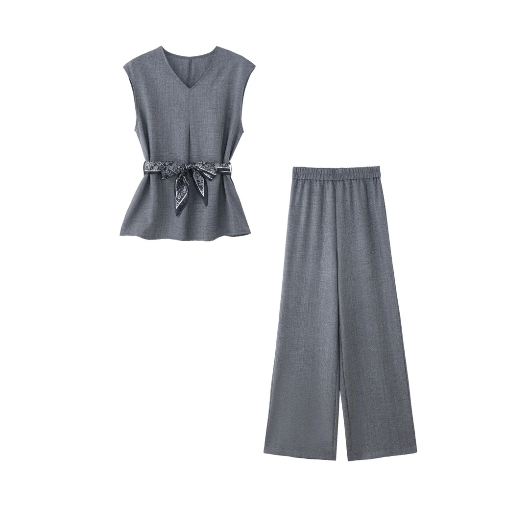 CW时尚套装女2025新款夏季复古高级感洋气上衣休闲裤两件套M193