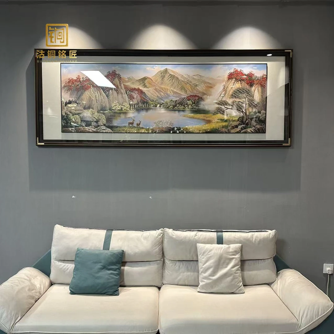 【鸿运金山聚宝盆】铜雕画沙发背景墙挂画入户墙高端壁画走廊装饰画