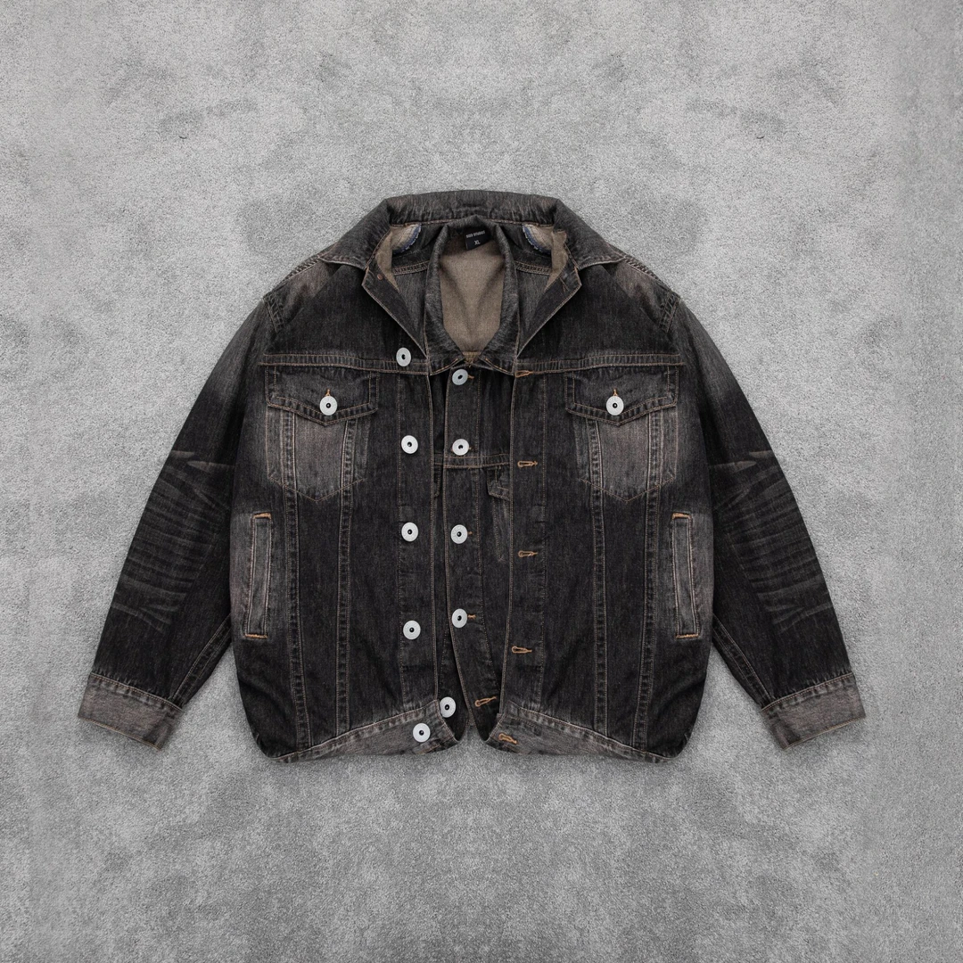 【重工假两件】美式高街潮牌水洗牛仔外套设计感廓形vibe夹克男8036