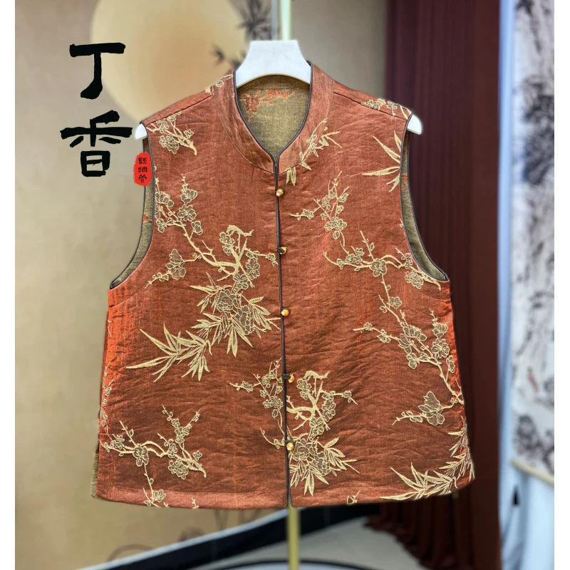 084新中式民族风气质双面穿复古高端重缎扎染提花马甲洋气年轻