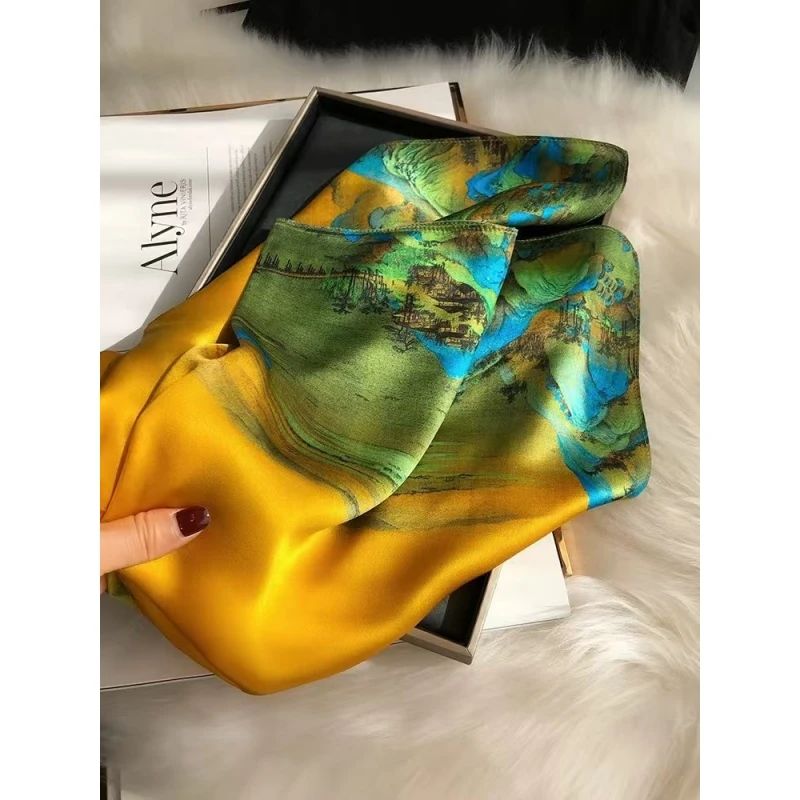 f70-3  丽景缎70*70左右气质丝巾方巾时尚 千里江山