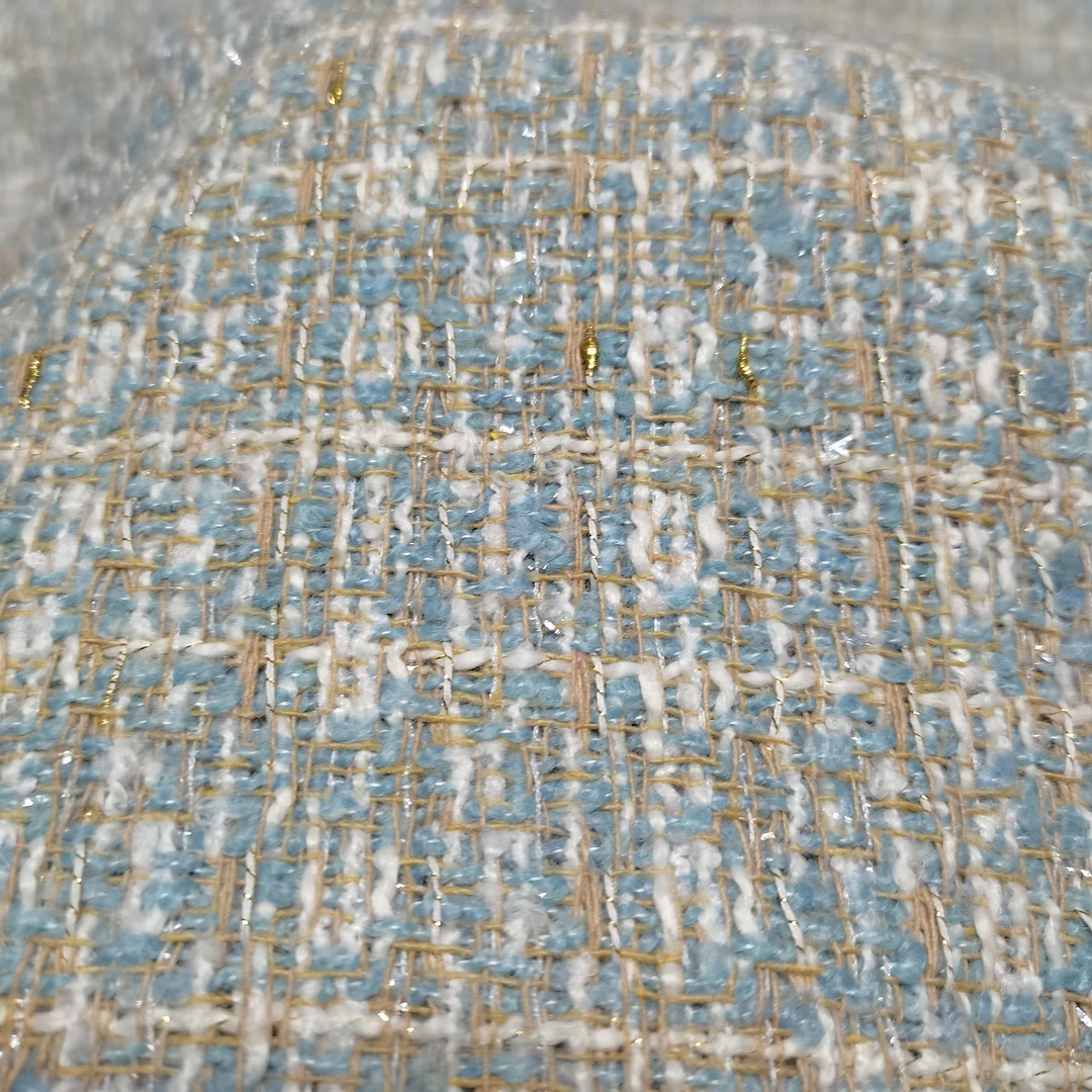 新款金丝白色小香风编织呢工艺面料高端套裙马甲裙面料