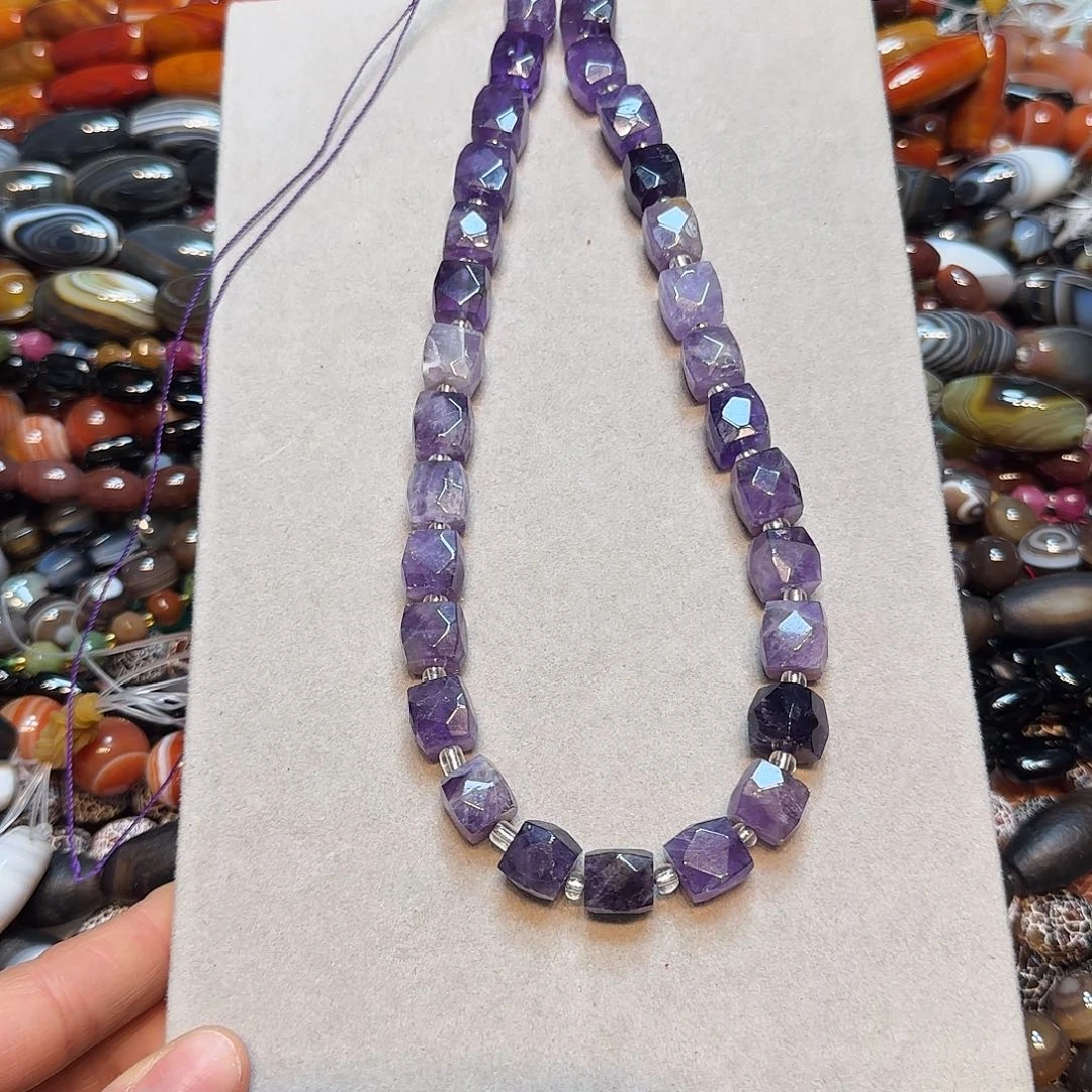 玛瑙/玉髓合金珠宝半成品11mm切面紫水晶一条