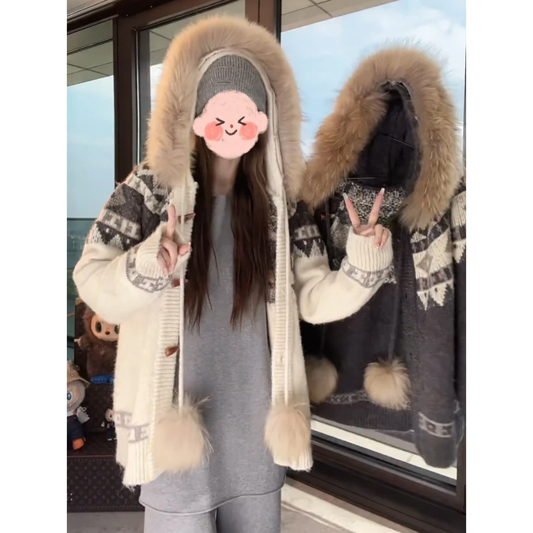 毛领费尔岛混纺毛衣