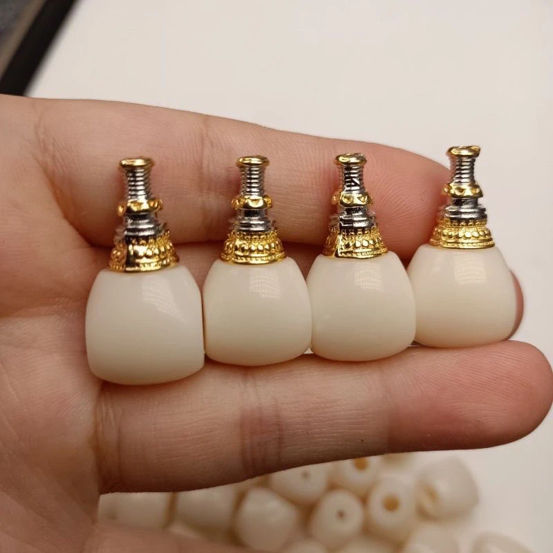 雪巴琉璃分体三通文玩配饰金色部分为铜制品