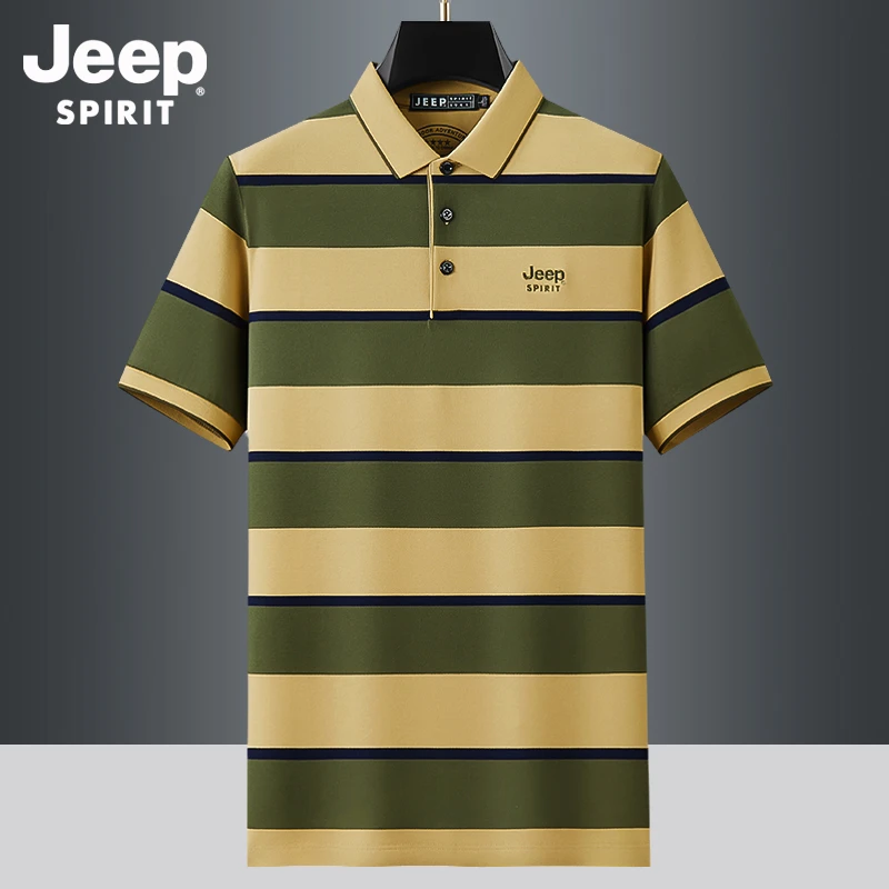 JEEP吉普男士短袖t恤夏季2025新款翻领上衣服条纹商务休闲Polo衫