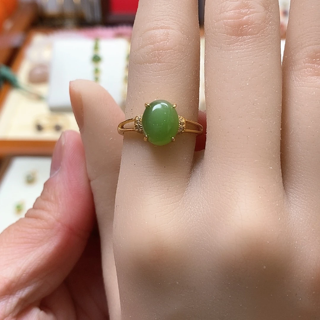 和田玉戒指银S925镶嵌水*