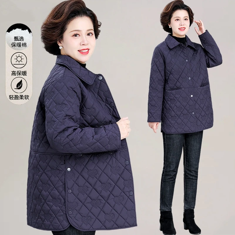 中年妈妈秋装夹棉外套2025新款中老年女春秋轻薄保暖棉服棉衣棉袄