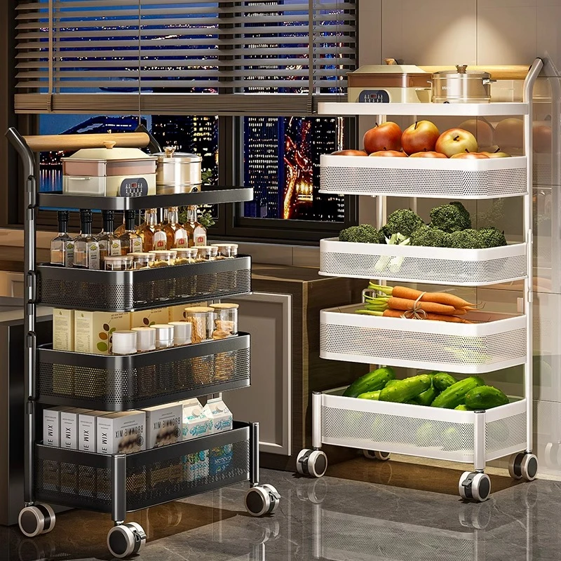优勤厨房置物架落地多层旋转可移动蔬菜零食收纳架冰箱夹缝小推车