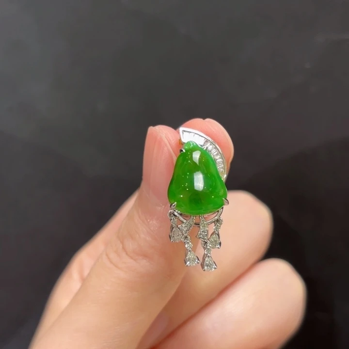 翡翠18K金镶嵌吊坠(不含链)翡翠福瓜吊坠多人不退不换