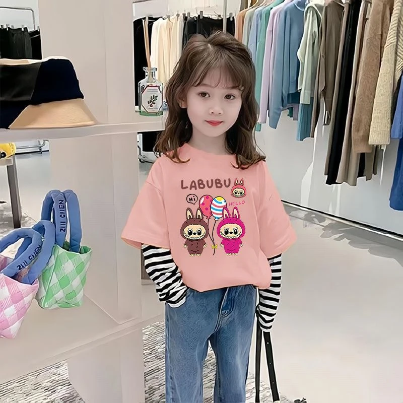 纯棉春秋新款假两件儿童长袖T恤卡通拉系列洋气可爱圆领休闲ins衣