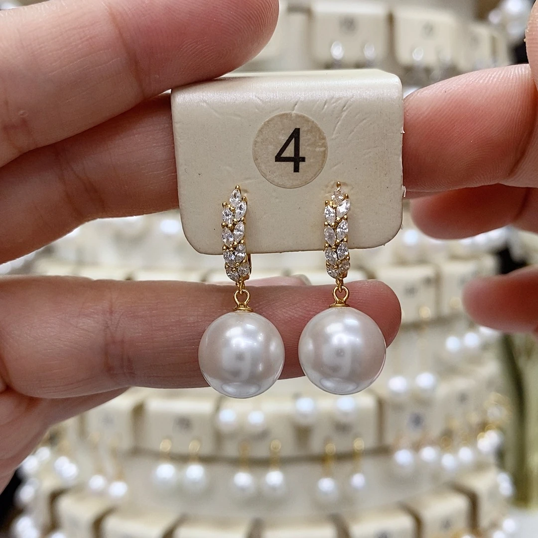 女***京耳饰银S925镶嵌淡水珍珠