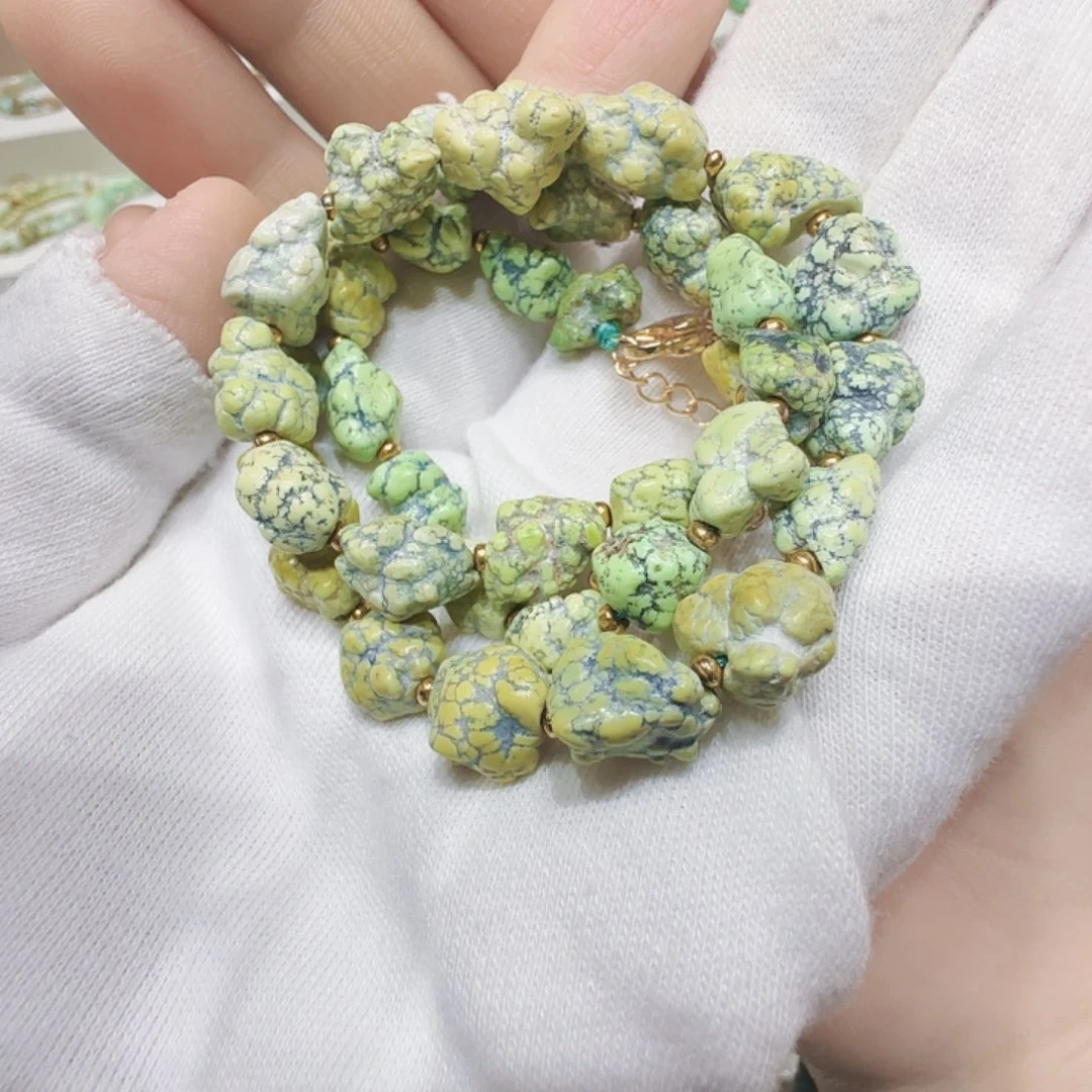 绿松石银S925镀金镶嵌原矿绿松石