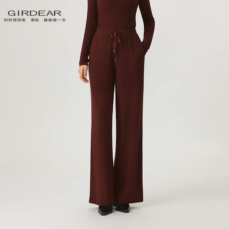 GIRDEAR/哥弟经典高腰时尚简约百搭双面磨毛直筒休闲长裤1100498