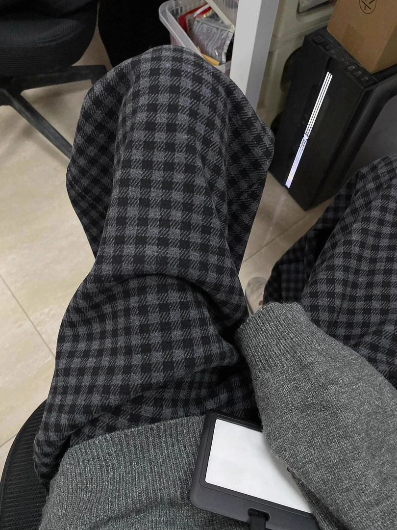 毛呢格子阔腿裤女秋冬加绒小个子窄版宽松显瘦软糯垂感直筒休闲裤