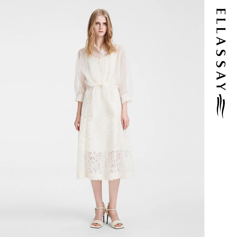 【水雾纱】董璇同款ELLASSAY歌力思尤莱特白色花朵连衣裙EWE351Y018