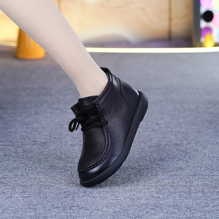 9938真皮加绒短靴女2025冬款头层牛皮软底软面纯手工牛筋平底棉靴