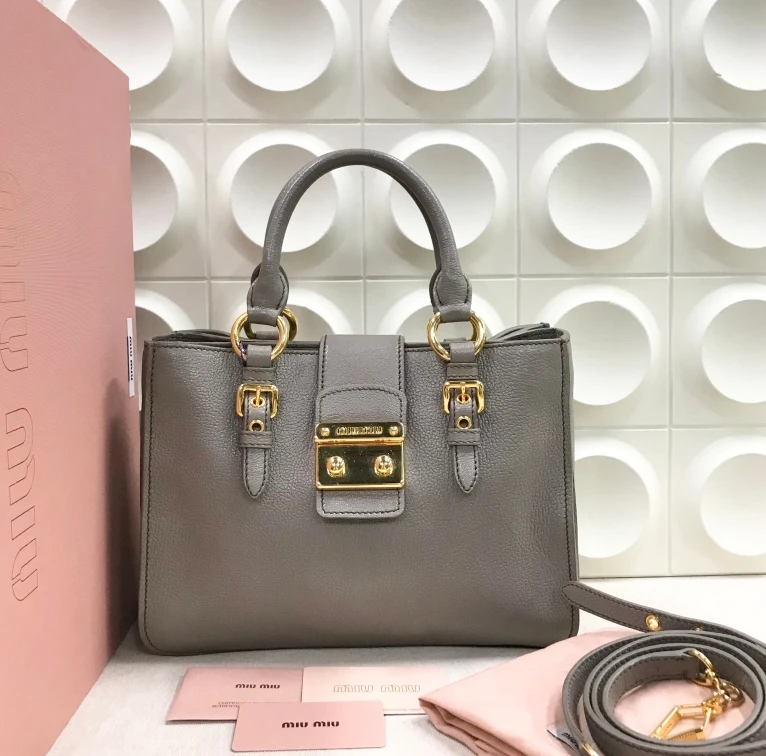 99新 MIU MIU/缪缪  灰色手提单肩包 C1403855 2813