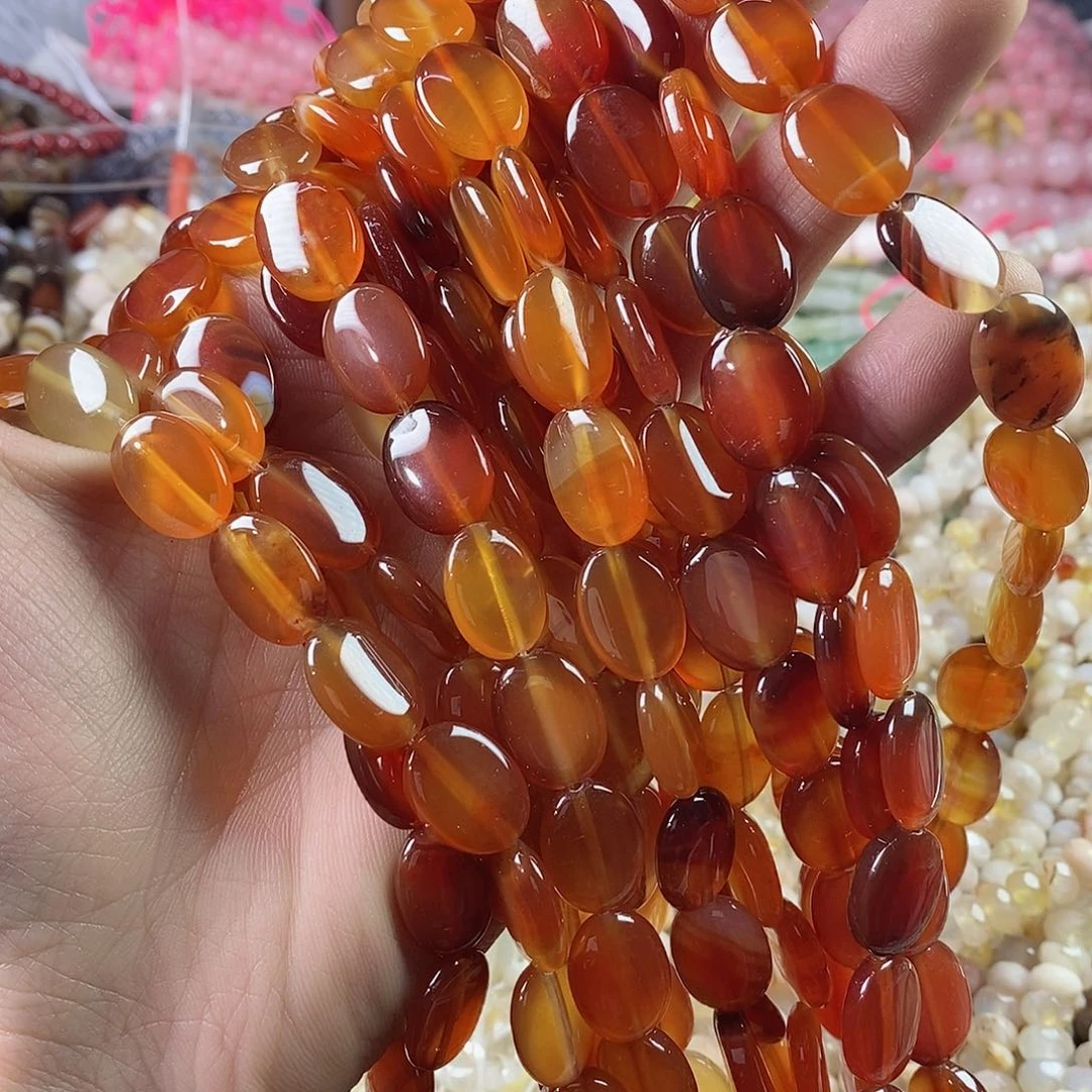 玛瑙/玉髓珠宝半成品合金一条天然12×16红玛瑙蛋型E30