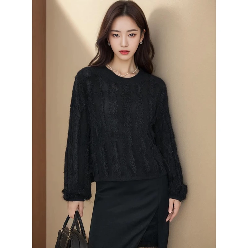 37975【依系列】时尚毛边设计针织衫1J121779D