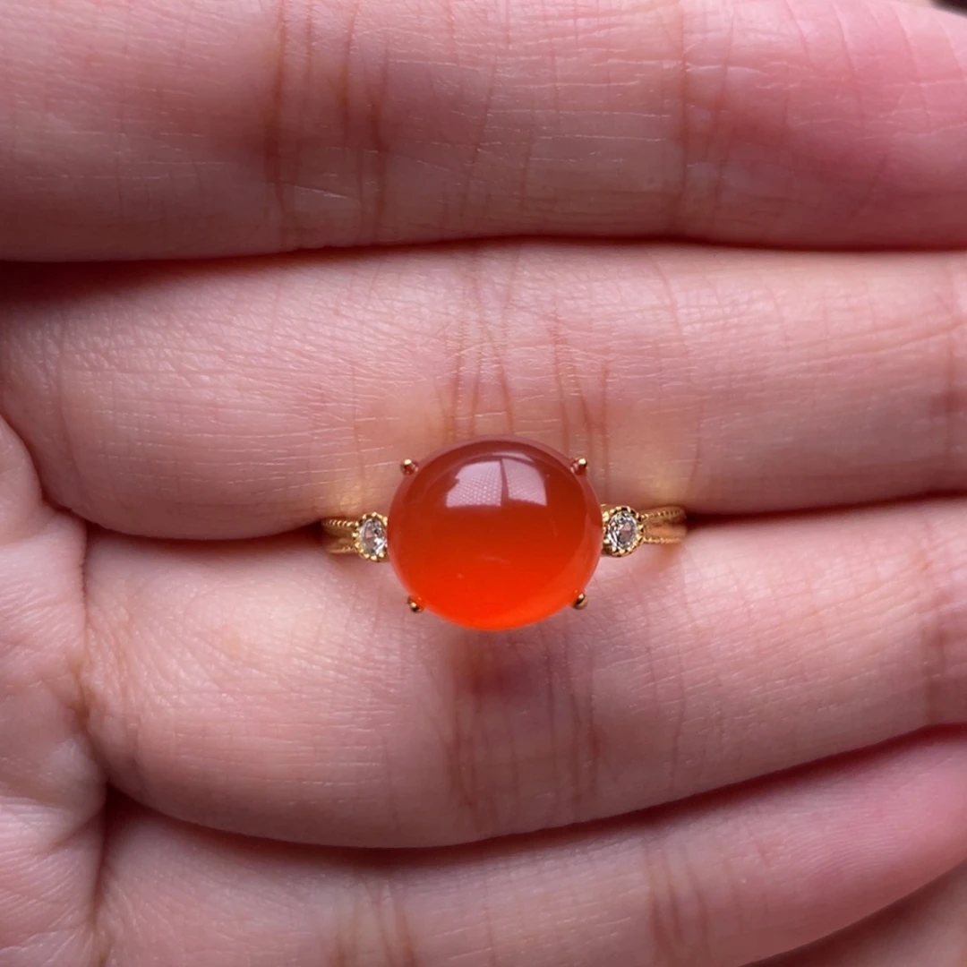 南红玛瑙银S925镶嵌珠宝奇石女戒