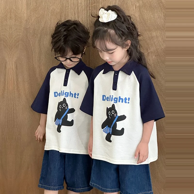 MUMUWU【兄妹装】男女童夏季新款POLO衫短袖T恤儿童夏装新款学院风t