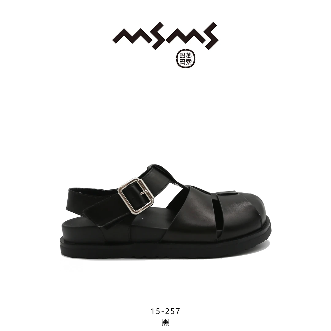 【玛莎玛索】15-257夏季新款时尚小众休闲百搭黑色软底平底凉鞋