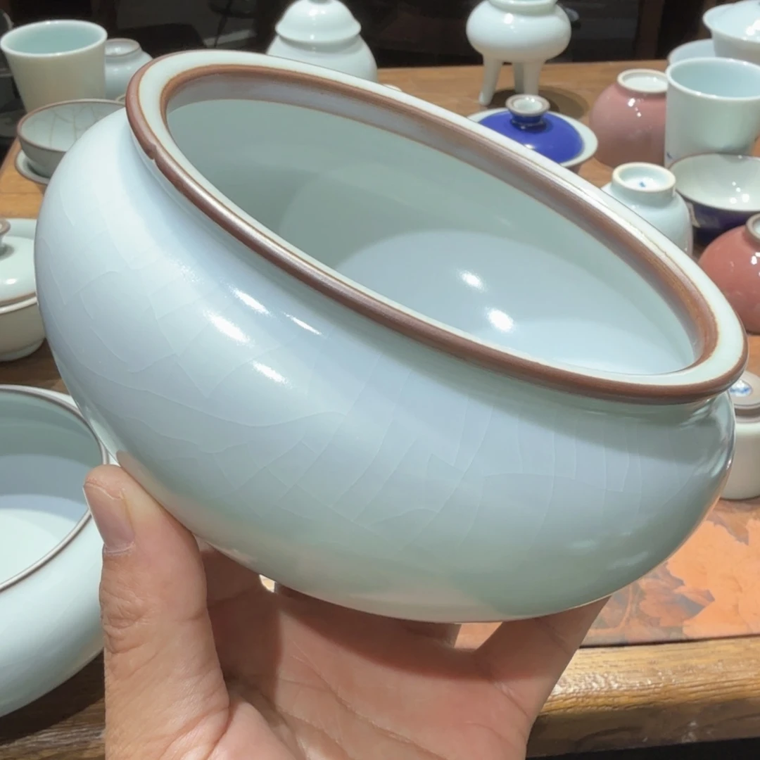 汝窑天青釉色微瑕水洗