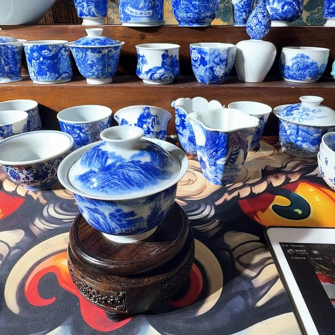 斑***睡泥塑盖碗手工手绘