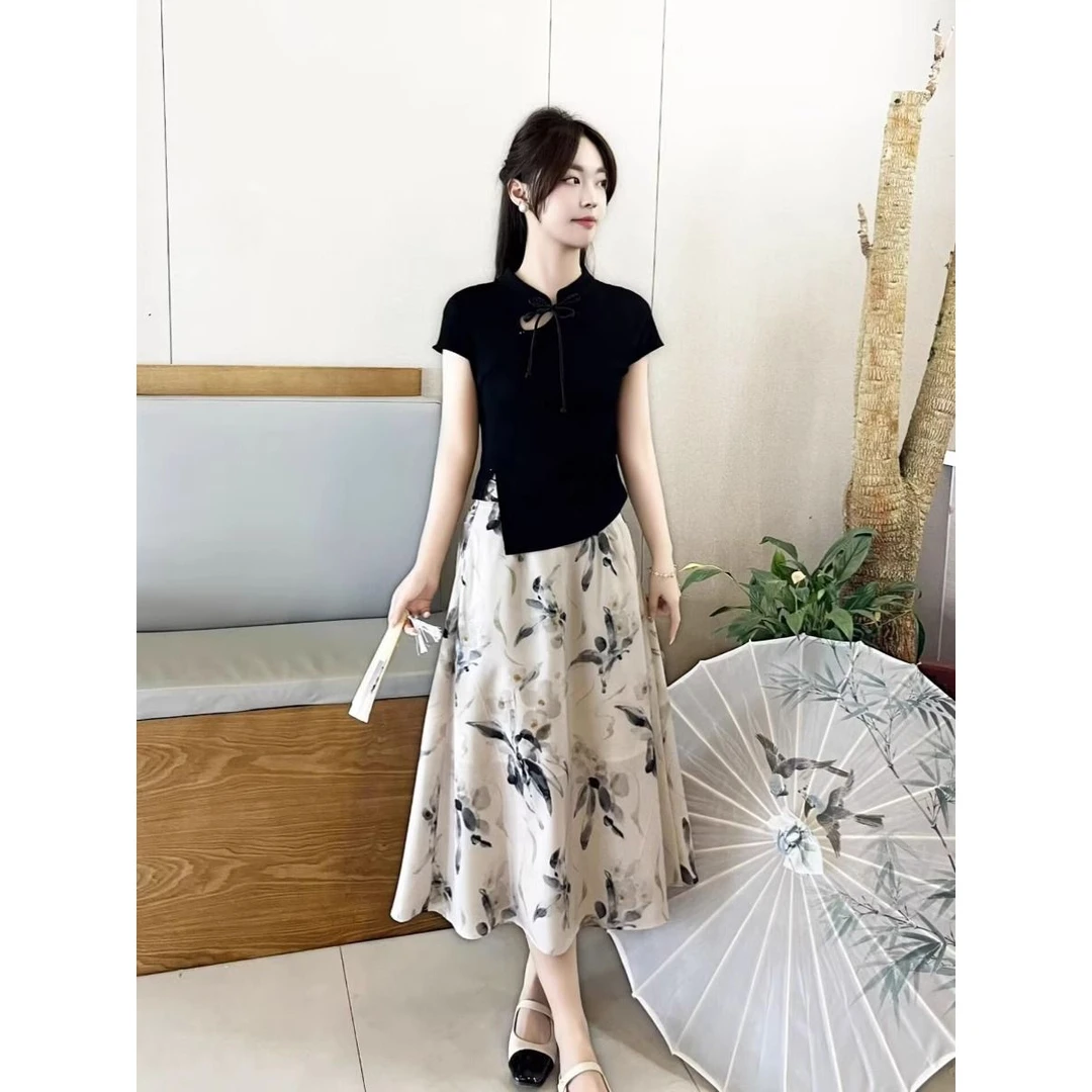 【1996人收藏】国风新中式正肩短袖T恤半身裙两件套夏季2025新款