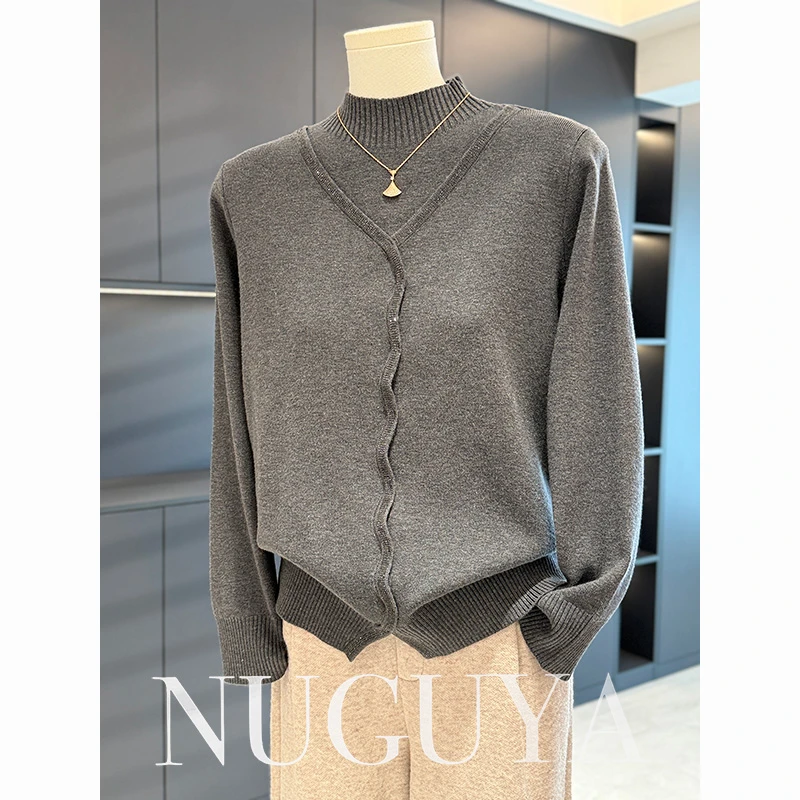 妈妈秋冬针织衫上衣打底衫2025新款中老年人女装冬季加绒加厚毛衣