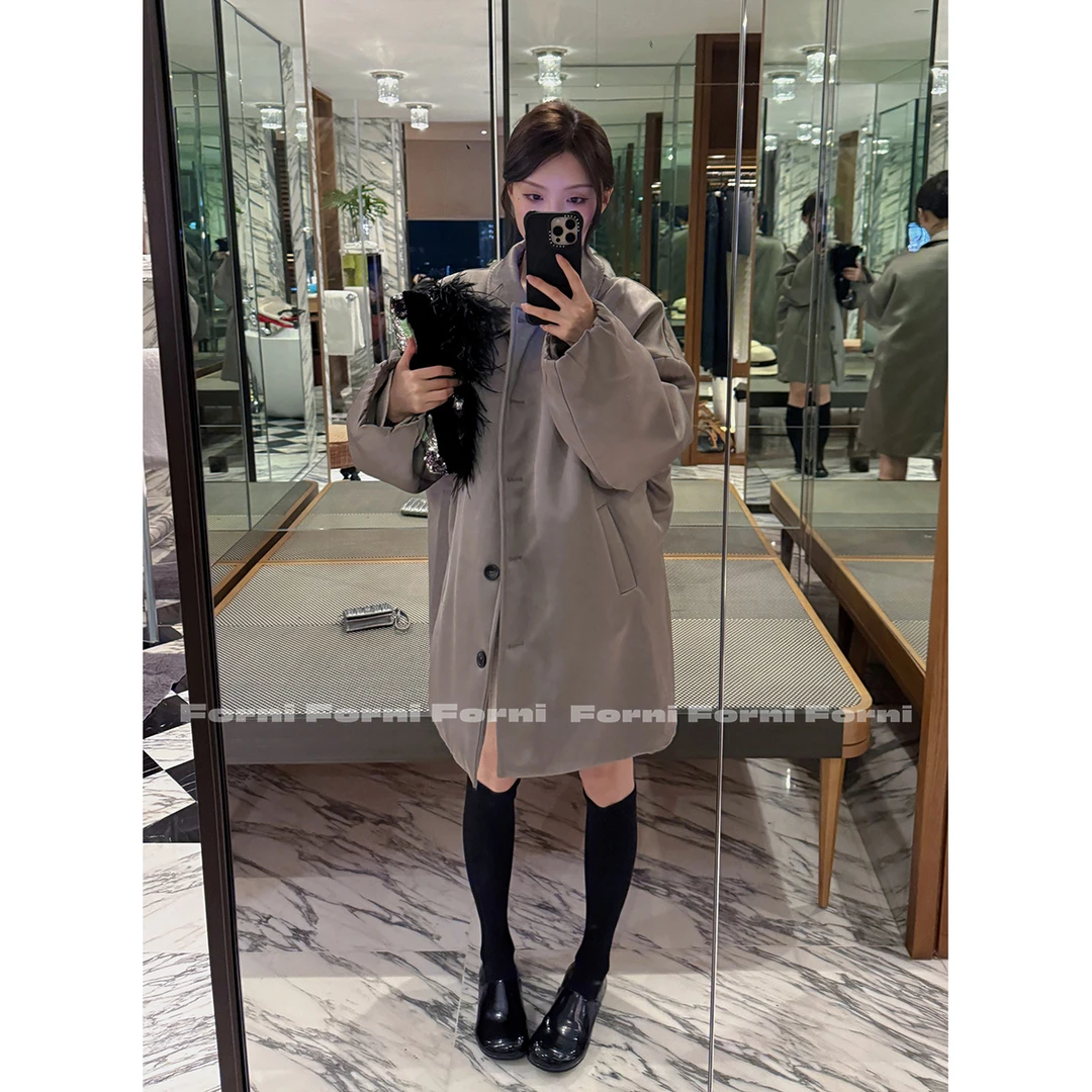 FORNI 勃兰登堡 Oversize超大版缎面夹棉翻领棉服外套