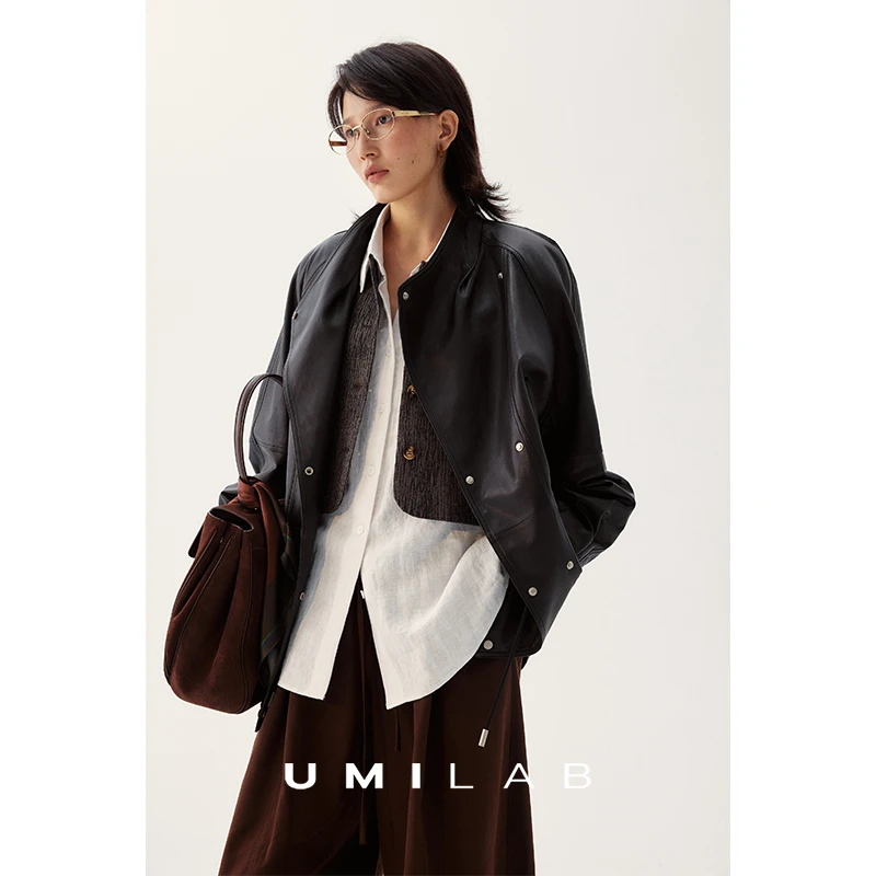 UMILAB｜寂境*高奢质感 100%无涂层羊皮重工可收腰中长皮衣BC970W