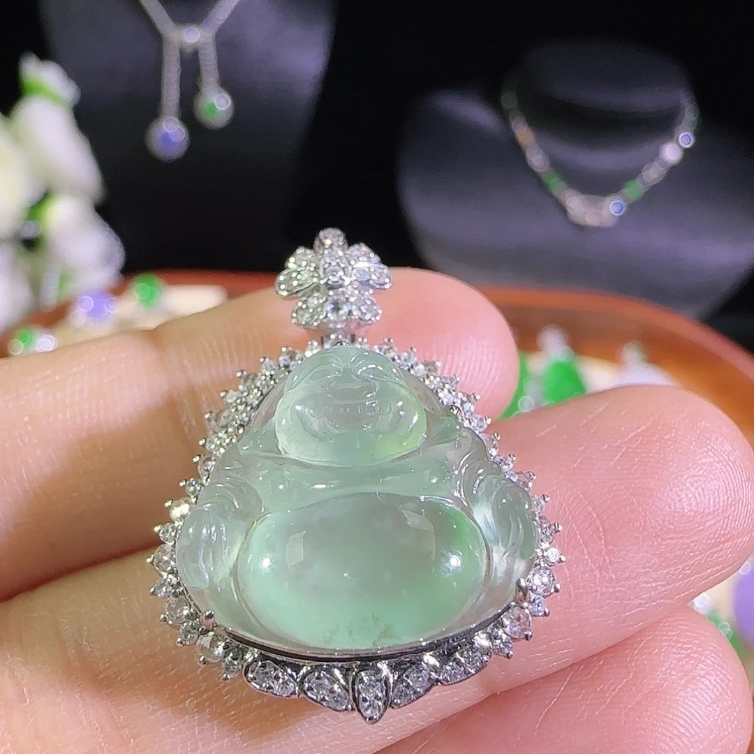 翡翠18K金镶嵌吊坠(不含链)