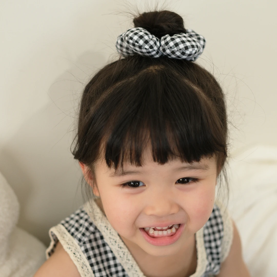 黄小妞经典格纹花瓣儿童发圈2025新款扎丸子头女童发绳皮筋发饰