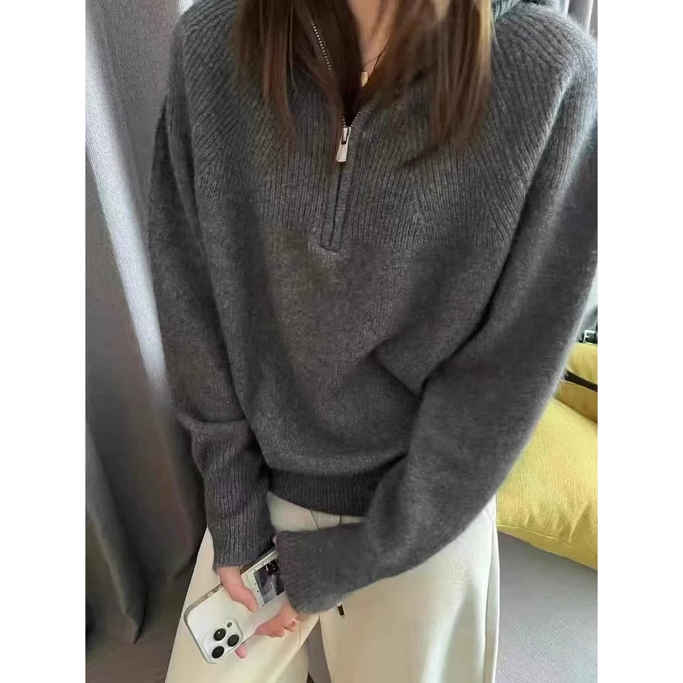 /拉链帽衫/半开拉链休闲连帽宽松保暖毛衣 衣长58 胸围56 93769