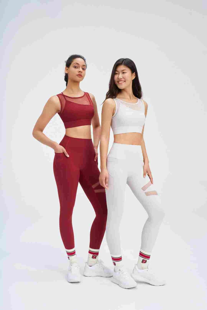 A-120B-220套装一套复古运动瑜伽上衣网纱设计美背塑形背心