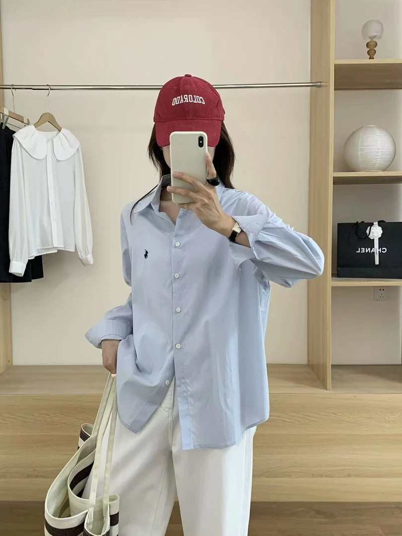 【一只璐甄选】G084秋季美式复古小马刺绣长袖衬衫9137