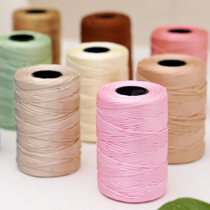 3两扁带丝光冰丝麻线编织手工diy手编帽子遮阳帽钩针包包毛线