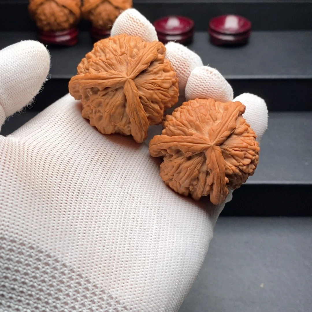 桃核把件44白狮子三棱