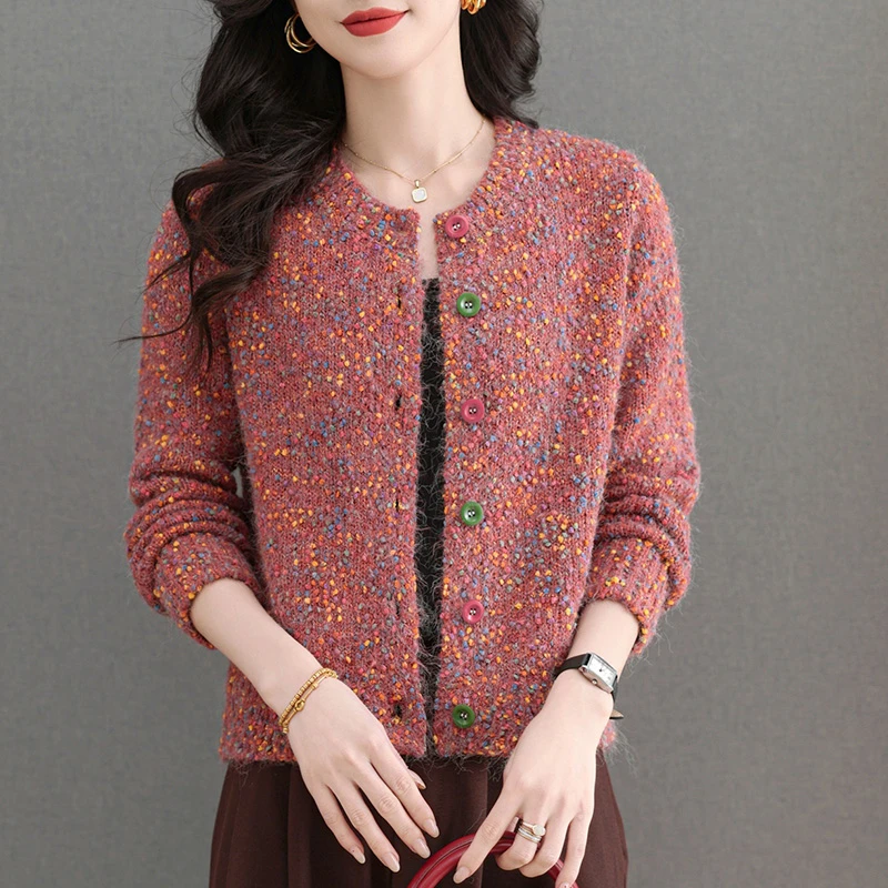 羊毛针织开衫女花纱外搭春秋2025年新款爆款短款今年流行毛衣外套