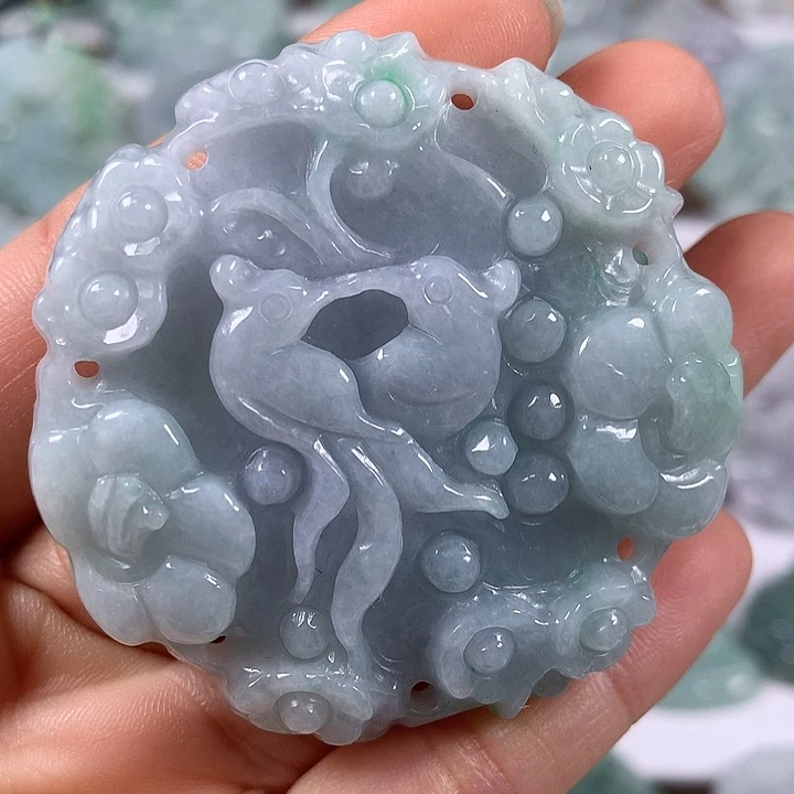 颈饰未镶嵌翡翠花开富贵两面工艺福利
