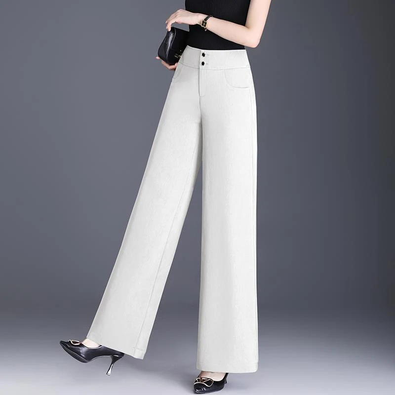 女士冰丝白色直筒阔腿裤2025春季新款西装裤高腰垂感裤子休闲长裤